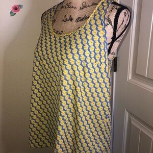 Pleione Yellow & Blue Bird Print Tank Top Razorback Style Size Extra Small